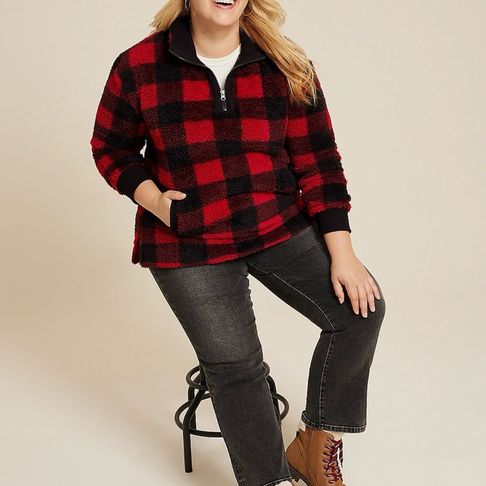 Maurices Red and Black Fleece Pullover